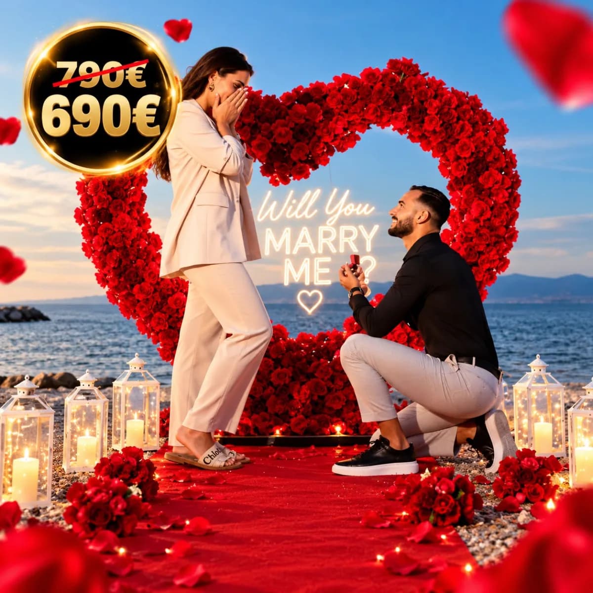 L'Iconique — Cœur Rouge — décor pour une demande en mariage