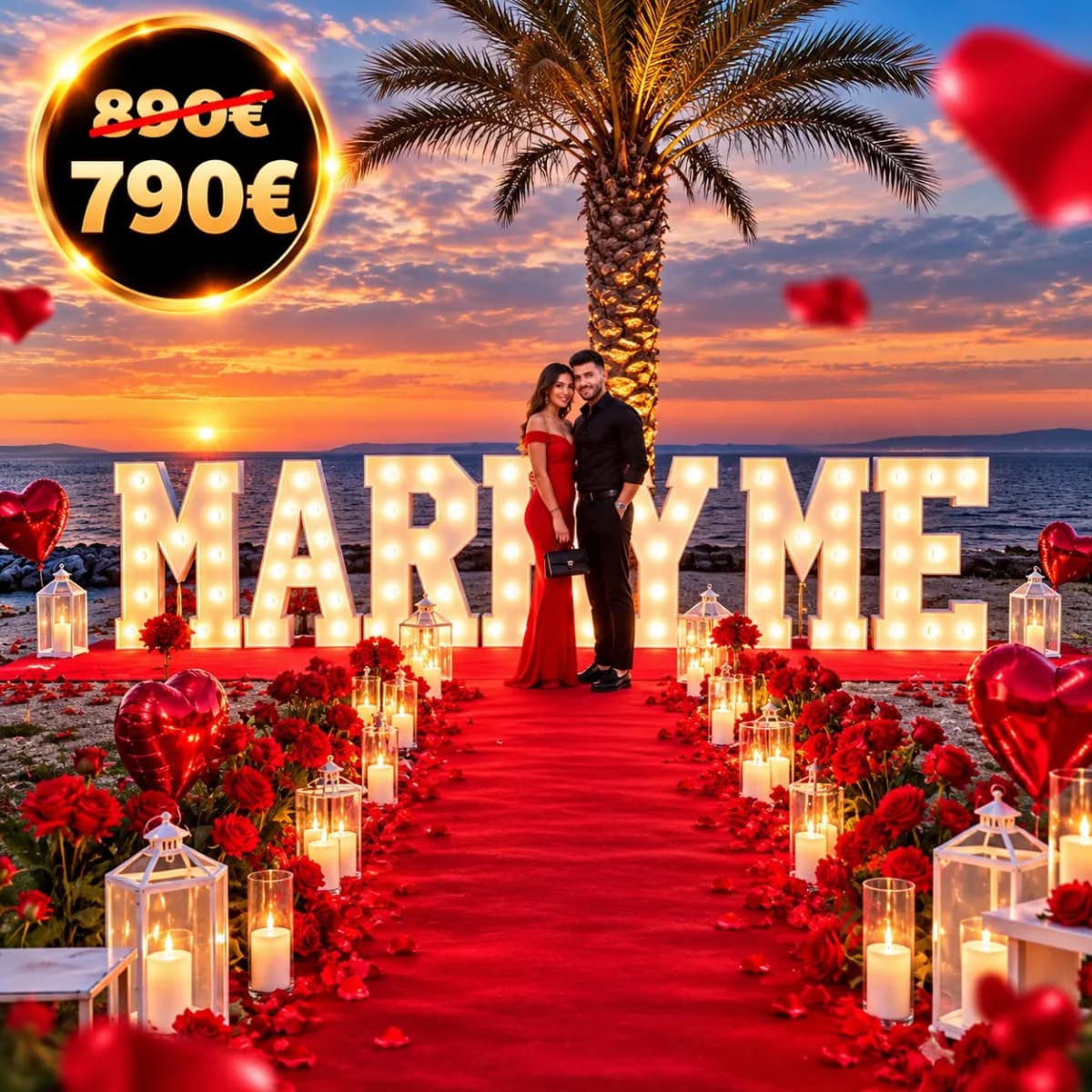 Lettres MARRY ME — décor pour une demande en mariage