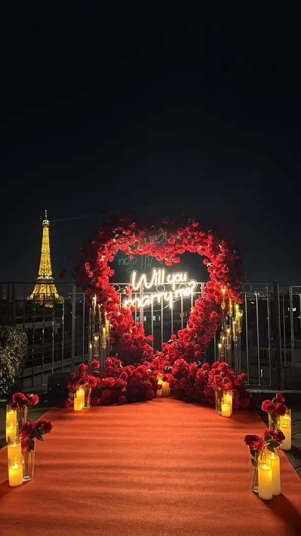 Décoration romantique pour une demande en mariage à Paris